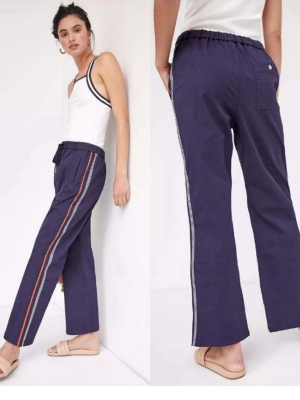 Maeve Anthropologie Classic Track Pant Navy Side Stripe High Rise XS
